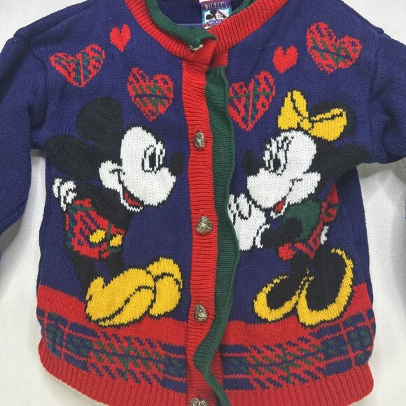 VINTAGE Mickey & Minnie Mouse Walt Disney Knit Cardigan Sweater Kids Size 6x USA - Picture 2 of 7